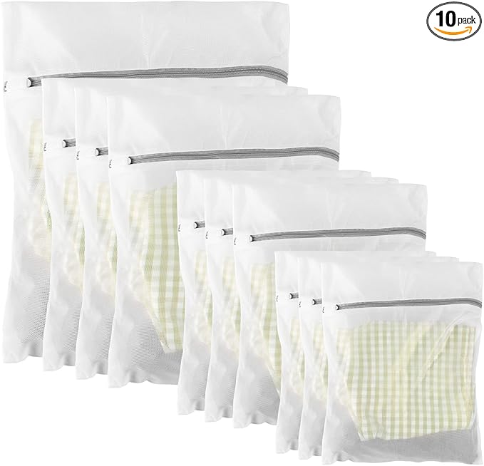 10 Pack Mesh Laundry Bags for Delicates with Non Rust Zipper- MDSXO White Laundry Bags Mesh Wash Bags, Easy Fit Bra, Sock,Lingerie,Sneaker,Baby Laundry for Washing Machine Travel Storage[1XL/3L/3M/3S]