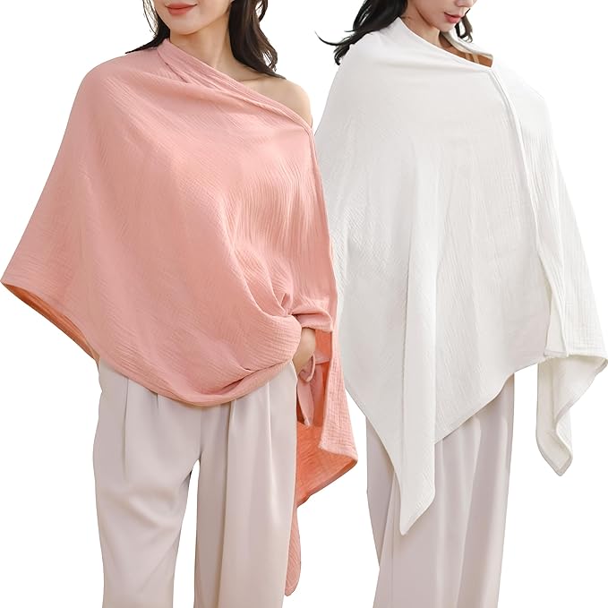 2-Pack Nursing Covers for Breastfeeding, 100% Organic Cotton Muslin Breastfeeding Cover, Multi-Use Nursing Scarf, Car Seat Canopy, Stroller Cover, Soft Breathable Baby Blanket Pink