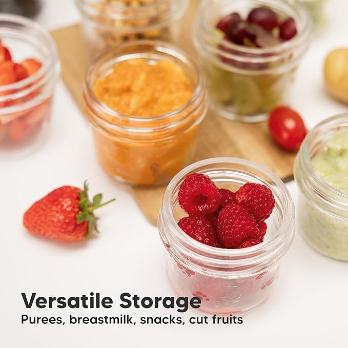KeaBabies 6pk 4oz Glass Baby Food Containers with Lids - Leak-Proof, Microwavable Small Glass Jars, Baby Purees & Toddler Snack Storage Containers, BPA-Free, Dishwasher & Freezer Safe (Nord)