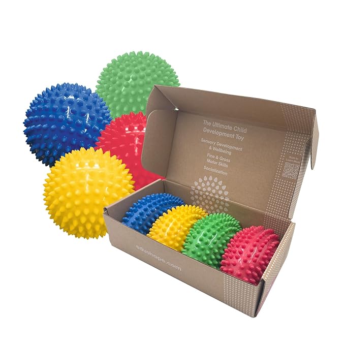 Edushape Original Sensory Ball - 4" Solid Primary Color Baby Ball for Gross Motor Skills Development, Ages 6 Months & Up - Perfect Stocking Stuffer