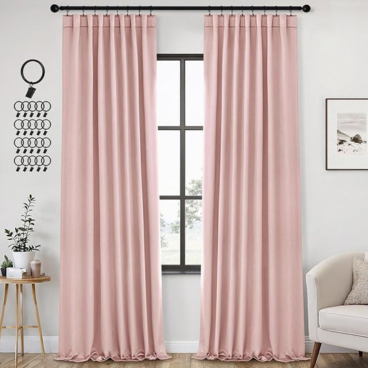 ANRODUO Light Pink Blackout Curtains for Girls Bedroom Living Room, Back Tab Rod Pocket Pinch Pleated Thermal Insulated Room Darkening Curtains 102 Inches Long 2 Panels, 52 x 102 Inch