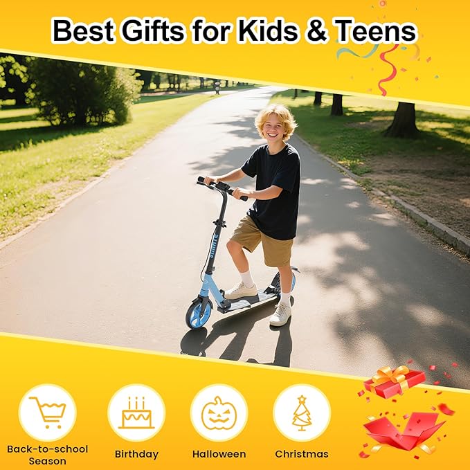 Kick Scooter for Kids Teens & Adults, 4 Adjustable Heights, 8IN All Terrain Big Wheels, Dual Brakes & Dual Suspension, Foldable and Lightweight, Gifts for Girls Boys