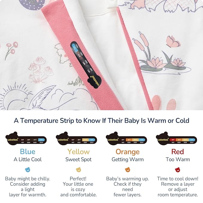 Baby Sleep Sack 12-18 Months, Cotton Detachable Long Sleeve Sleep Sack, 1.0 Tog Toddler Sleeping Sack with Temperature Strips, 2-Way Zipper Wearable Blankets for Newborns, Bunny