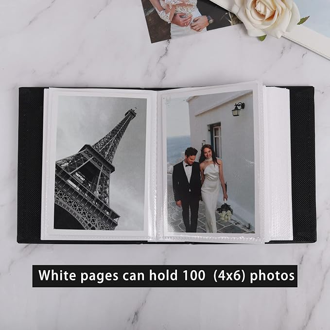 RECUTMS Photo Picture Album 4x6 100 Photos Small PU Leather Cover Wedding photo albums Family gifts Holds 100 Vertical Photos(Purple)