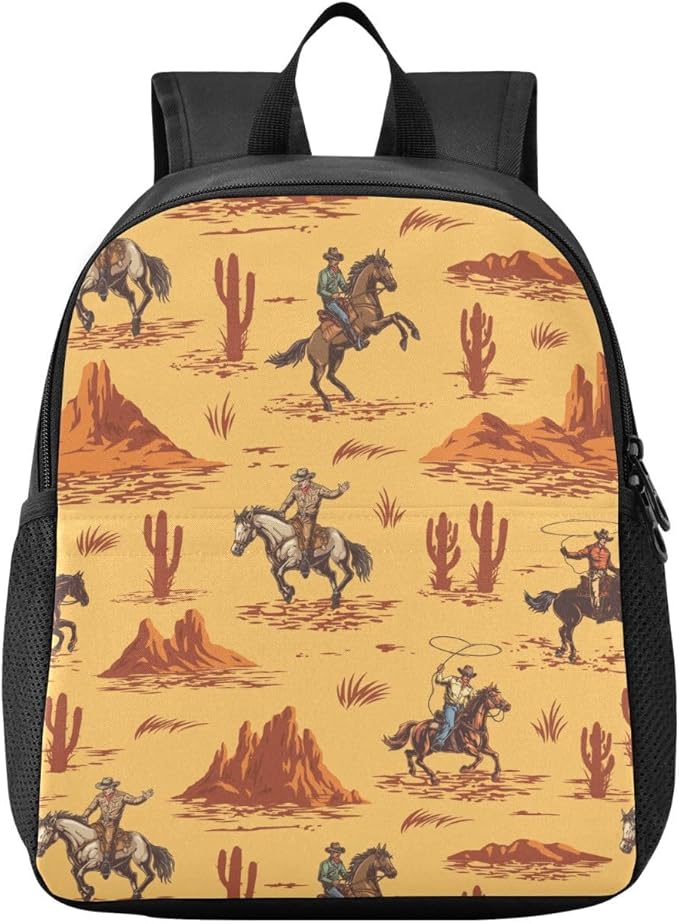 Toddler Backpack Western Desert Cowboy Waterproof Mini Backpack Boys/Girls Cute Kindergarten Pre School Bags 11 Inch