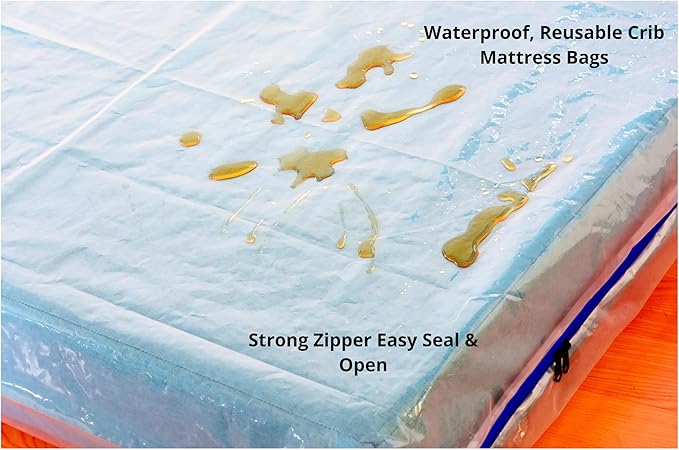 Crib Mattress Storage Bag with Zipper -4 Mil Plastic Waterproof Crib Mattress Bag for Moving and Storage