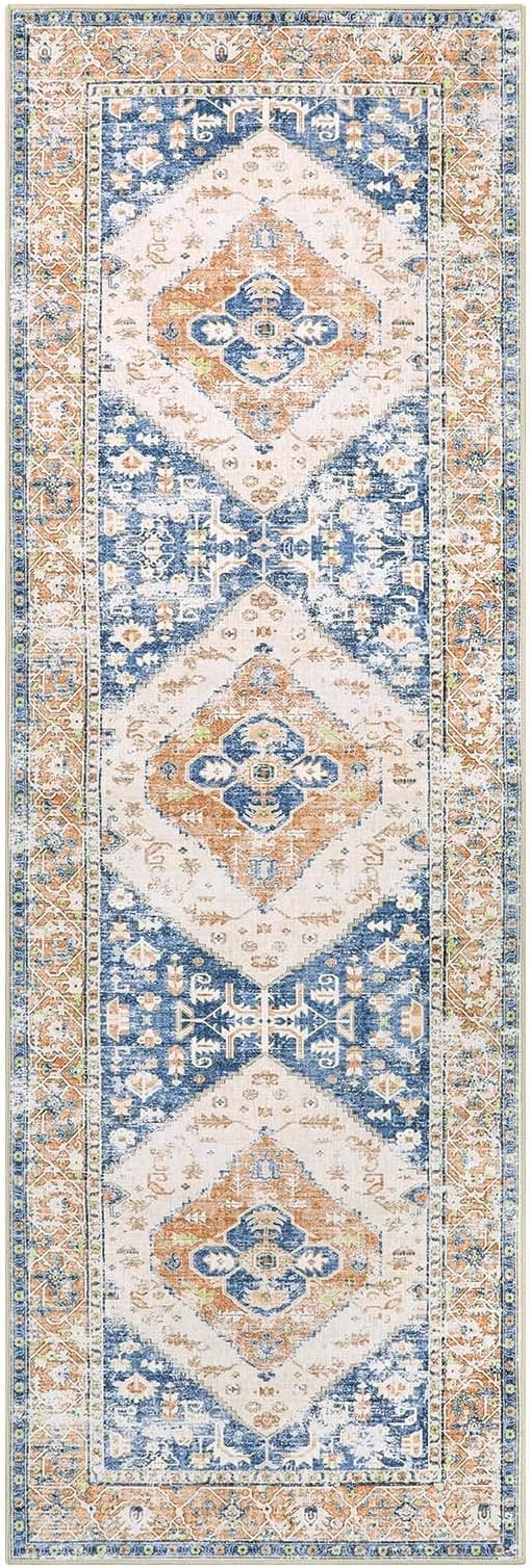 Lahome Boho 2x6 Hallway Runner Rug, Non-Slip Thin Washable Kitchen Rugs, Oriental Distressed Print Carpet Runner for Entryway Bedroom Bathroom Laundry