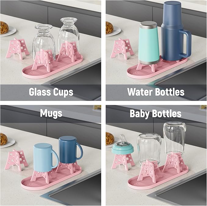 NiHome Silicone Water Bottle Drying Racks Set of 3 with Drip Tray,Cheese Style for Faster Drying,Bottle Dryer Racks Fit for Stanley YETI Cups Owala Sports Bottle Baby Bottle Thermoses Mugs