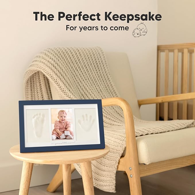 Baby Hand and Footprint Kit - Clay Handprint Keepsake Frame, Newborn Nursery Picture Frame, Personalized New Mom Gifts for Baby Shower & Registry (Midnight Blue)