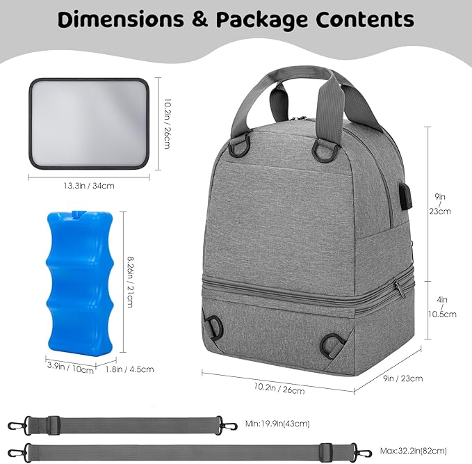Pump Bag for Spectra S1 S2, Wearable Breast Pump Bags with Ice Pack, Pumping Bag with Waterproof Mat for Pump Accessories, Insulated Bottle Bags for Work Travel and Family (Grey)