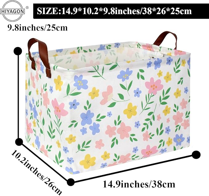 HIYAGON Kids Storage Basket Baby Girl Basket Gift Baskets Empty Cute Toy Storage Bin Organizer Box Rectangular Bedroom Decor Books(Flower)