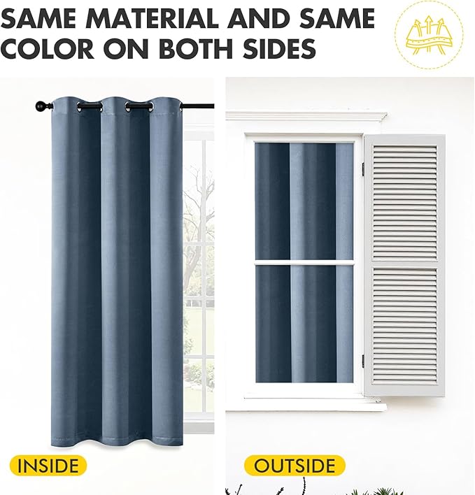 MIULEE Stone Blue Blackout Curtains for Bedroom Living Room 96 Inches Long 2 Panels, Thermal Insulated Room Darkening Drapes Solid Grommet Top Noise Reducing Light Blue Window Treatments 40x96 Inch