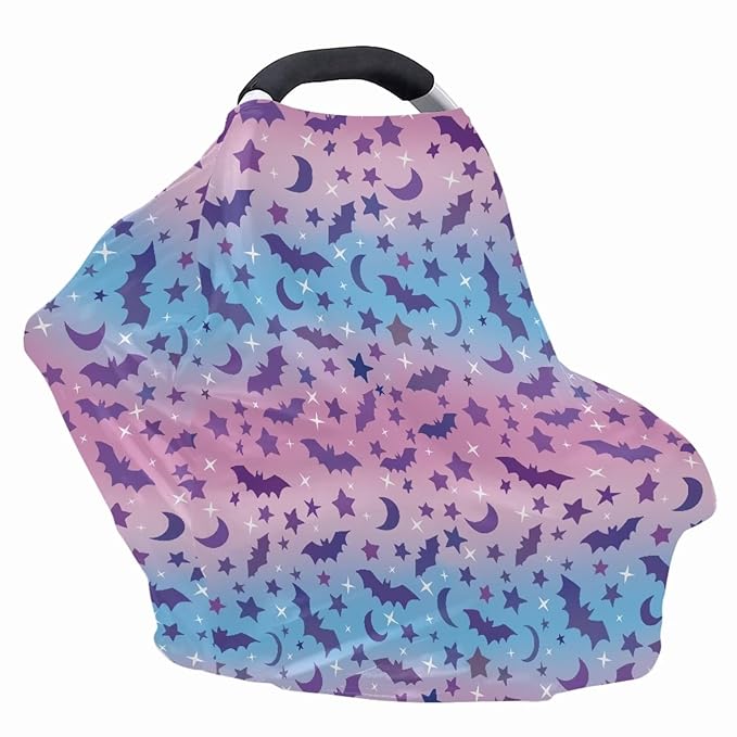 Binienty Halloween Bats Car Seat Cover Canopies for Baby Multi Use Cover Nusring Covers Stretchy Infants Stroller Cover/High Chair/Breastfeeding Cover