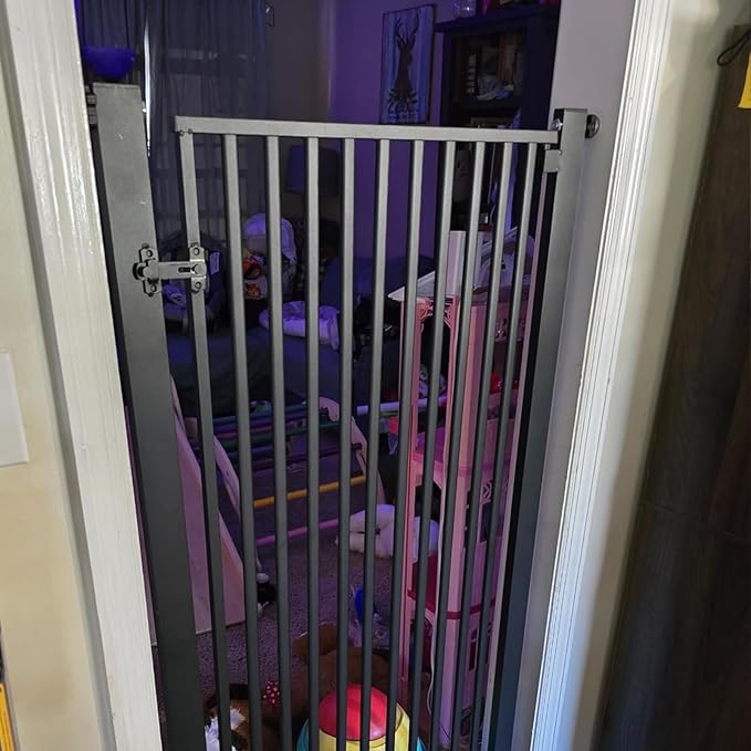 55.1 Inch Tall Baby Gate Auto Close Dog Gate Adjustable 29.92"- 48.03" Wide Pressure Mounted Walk Through Swing Pet Gate for Doorways (Black, 29.92"- 48.03")