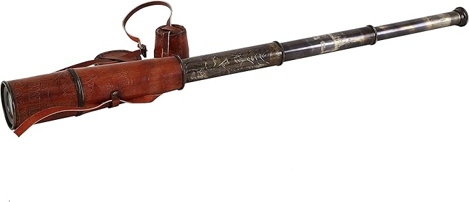 32-Inch Ship Captain Brass Telescope – Handmade Vintage Spyglass with Leather Case – Nautical Maritime Scope for Adults & Kids, Pirate Spy Glass Gift