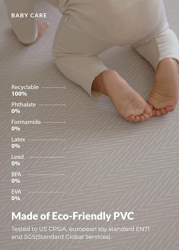 Baby Care Play Mat (Large, Hygge - Spore & Wooden) 82'' x 55'' Original One-Piece Reversible Rollable Waterproof Play Mat for Infants, Babies, Toddler, and Kids