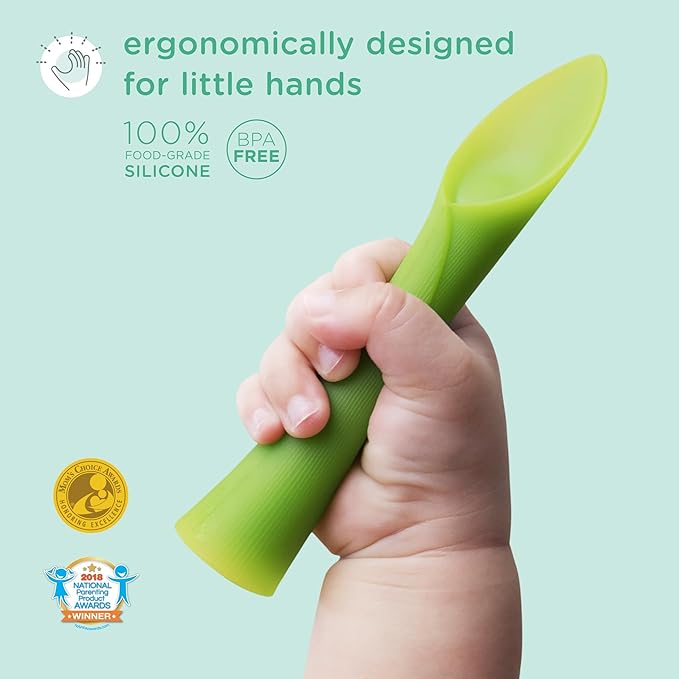 Olababy 100% Silicone Soft-Tip Training Spoon for Baby Led Weaning 2pack (Coral/Lilac)
