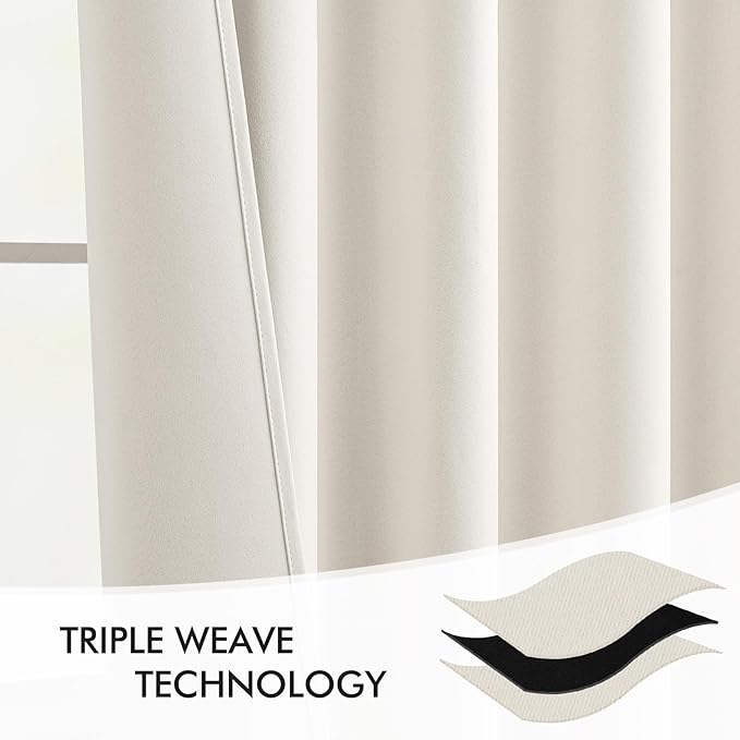 MIULEE Ivory Back Tab Blackout Curtains 72 Inches Long 2 Panels Set for Living Room Bedroom Privacy, Rod Pocket/Pinch Pleat Thermal Insulated Room Darkening Pleated Light Blocking Drapes