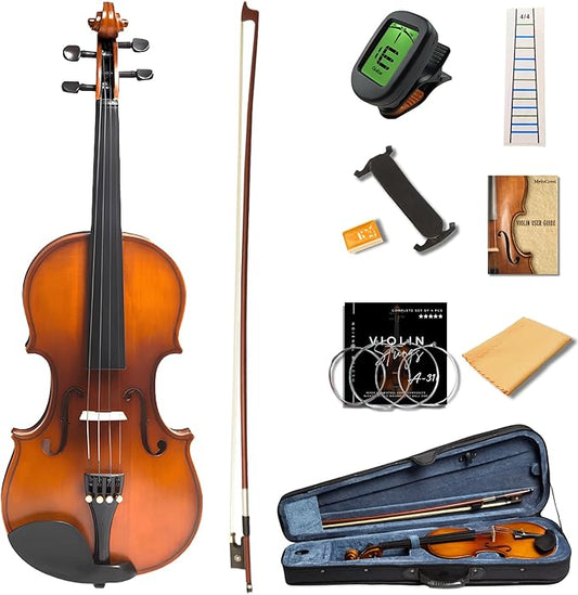 1/2 Size Violin for Kids, Half Size Fiddle - Solid Spruce & Maple with Lightweight Case, Brazilwood Bow, Shoulder Rest, Digital Tuner (Child Beginner Kit MVA-800)