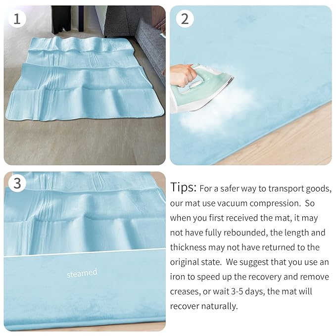 Baby Play Mat for Floor,1.3" Thick Elasti-Foam 50"×74" Playpen Mat for Tummy Time,Water Repellent Soft Coral Velvet for Toddler,Infant,Kids,Non-Slip Backing Safe for Crawling(Light Blue)