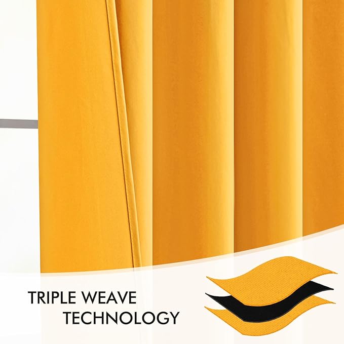 MIULEE Yellow Back Tab Blackout Curtains 120 Inch Long 2 Panels Set for Bedroom, Rod Pocket/Pinch Pleated Extra Long Thermal Insulated Living Room Darkening Light Blocking 10FT Drapes