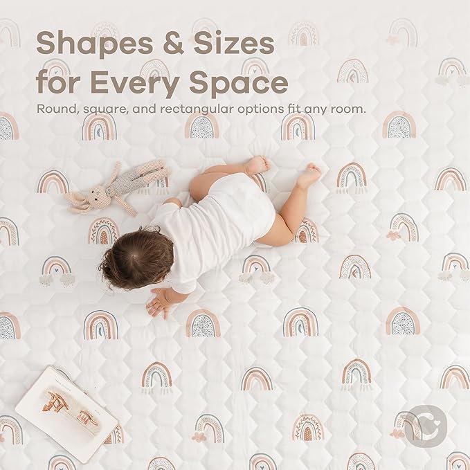 Comfy Cubs Round Kids Play Mat - Large 60 inches Soft Quilted Baby Floor Mat with Non-Slip Bottom - Plush Design for Toddlers' Playtime and Relaxation - Comfortable and Durable - Rainbow