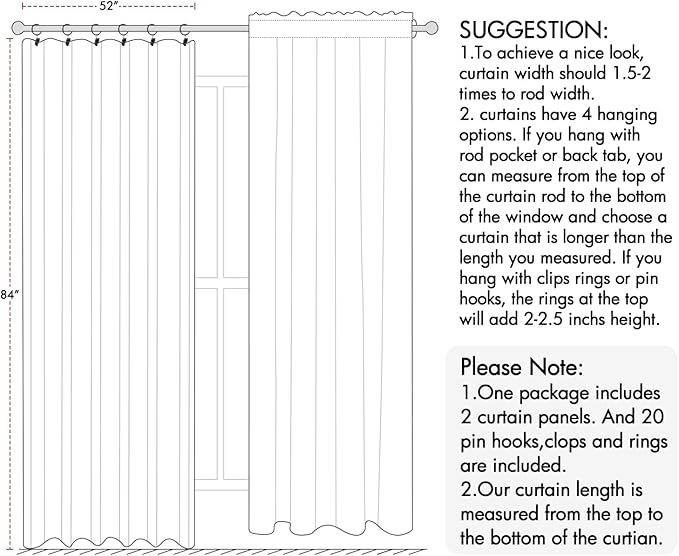 ANRODUO Back Tab Blackout Curtains for Bedroom Living Room, Rod Pocket Pinch Pleated Thermal Insulated Room Darkening Curtains 108 Inches Long 2 Panels, Black, 52 x 108 Inch
