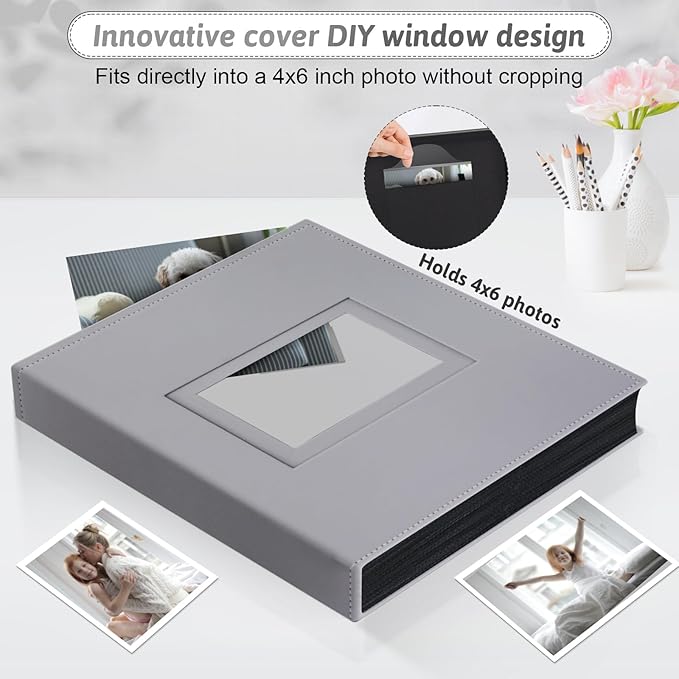 Popotop Photo Album 4x6 300 Pockets with Leather Hardcover Cover, Small Photo Album Holder Book with 50Pcs Pages for Family Travel Wedding Baby Gifts