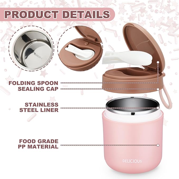 3 Pcs Insulated Food Container for Kids 15.2 oz Portable Stainless Steel Vacuum Insulated Kids Food Jar Leakproof Wide Mouth Soup Containers with Lids and Folding Spoon for Adults Kids