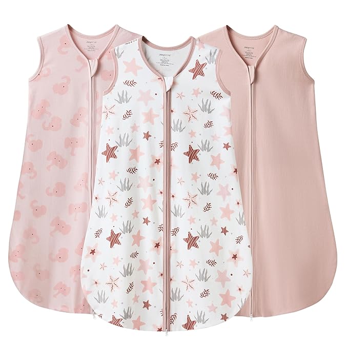 JELLYMONI Baby Sleep Sack 0-6 Months 0.5 Tog Wearable Blanket for Baby, 100% Cotton 3 Pack Infant Toddler Sleeping Sack Lightweight Soft 2-Way Zipper Sleepsack