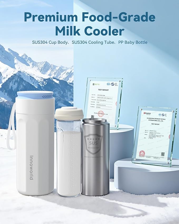 Portable Breastmilk Cooler for Outdoor, Breast Milk Cooler with 11oz Baby Bottle for Breastmilk Storage, 360° Stainless Steel Cooling Tube for 24 Hours Continuous Cooling, with Portable Carrier Bag