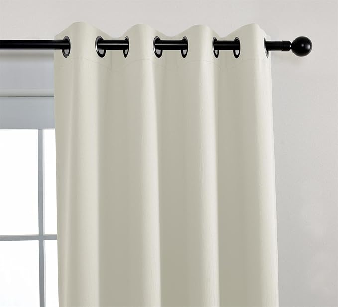 MIUCO Blackout Curtains Room Darkening Curtains Textured Grommet Panels for Living Room 2 Panels 52x84 Inch Long Beige