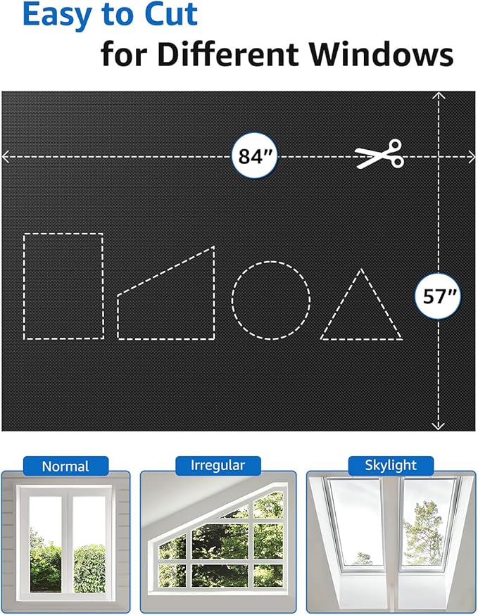 Sumobaby Blackout Curtains for Bedroom Portable 84”x57”Black Out Window Cover with Heat-Resistant Hook&Loop Tape,100% Blackout Shades,NoDrill Blinds for Windows DIY Cut Fit for Nursery&Dorm Room,Black