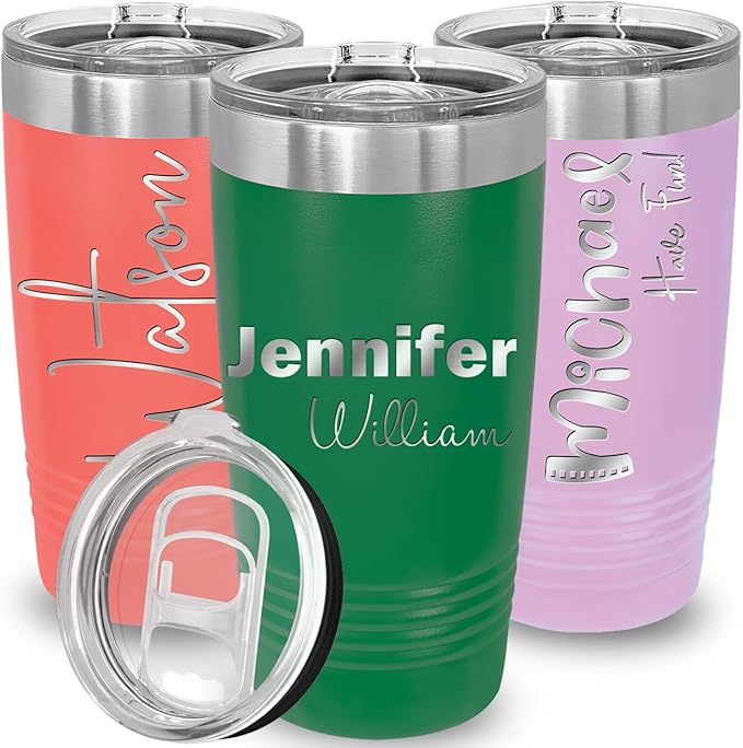 Personalized Tumbler, Vacuum Insulated Travel Coffee Mug 20oz, Gifts for Him, Father’s Day Gift, Keeps Drink Cold and Hot, Closing Lid Included (Green)