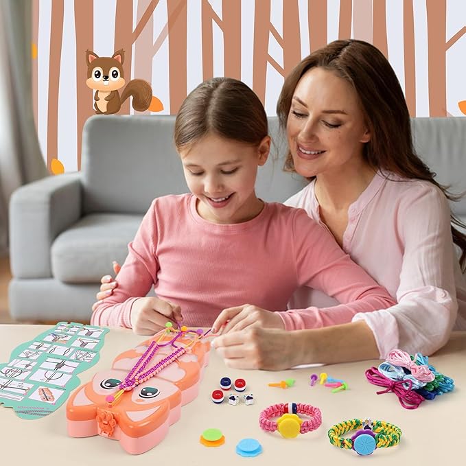 FUNiOi Bracelet Making Kit for Girls 8-10 12 Year Old - DIY Friendship Bracelets Crafts Toys for Kids Ages 6, 7+, Cool Birthday Gift Idea - Cute Squirrel Appearance Bracelet String Maker