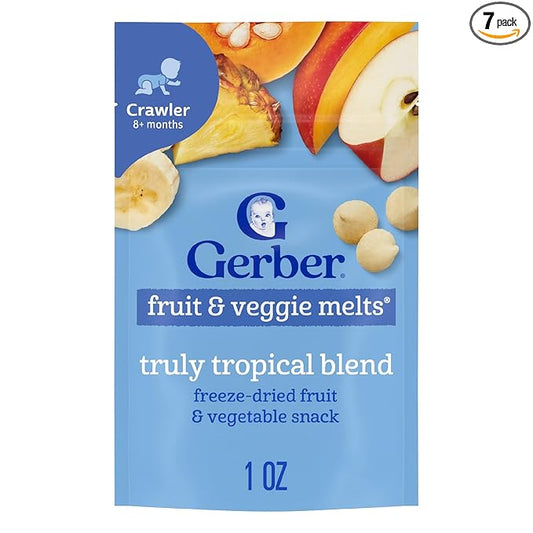 Gerber Stage 3 Baby Snacks, Truly Tropical Blend, Fruit & Veggie Melts, Baby Led Feeding, 7PK