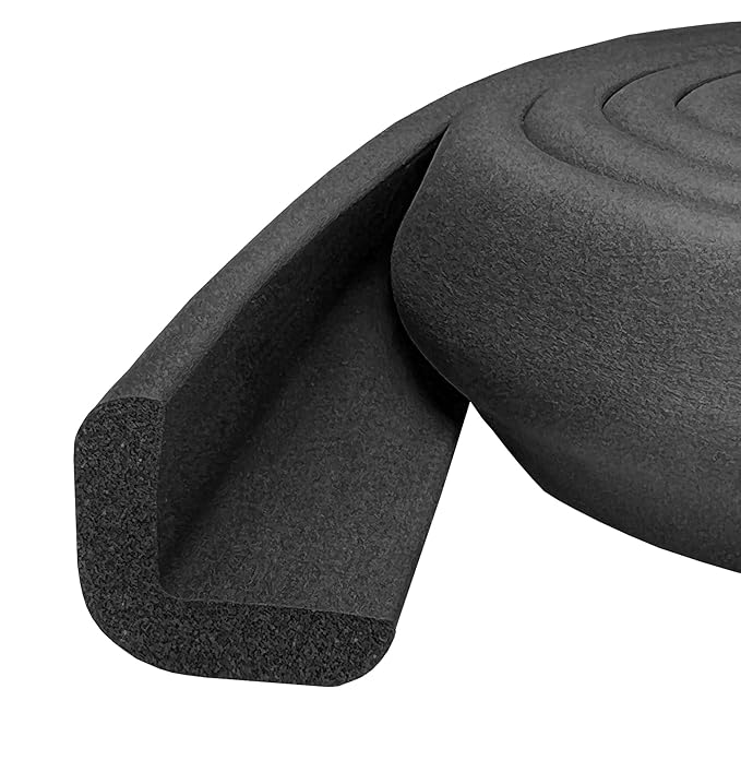 KidKusion Baby Proof Edge Cushion Protector | Made in USA | Foam Rubber Furniture and Fireplace Edge Guard Bumper | Black | 12 Ft | Tape Included