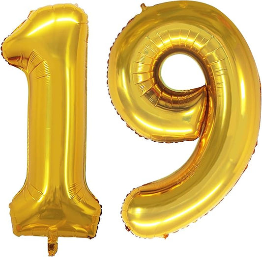 GOER Number 19 Balloons for 19th Birthday Sweet 19 Party Decorations,42 Inch Jumbo Foil Helium 91 Balloons for 91st Birthday Party Decoration (Gold)