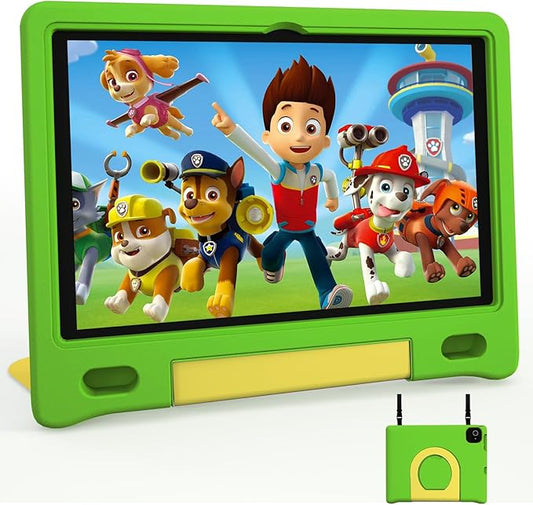 JREN Kids Table 10.1" ｜Android 14 Tablet for Kids｜64GB Storage｜Octa-Core｜WiFi ｜Cameras｜Parental Control｜Kids Content｜Case Included Great Gift for Children Ages 3-12 Years Old Green