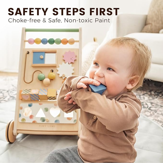 Tiny Land Wooden Baby Walker, Adjustable Speed Baby Push Walker for Boys and Girls, Montessori Activity Center Push Toy for Kids Development (Morandi)