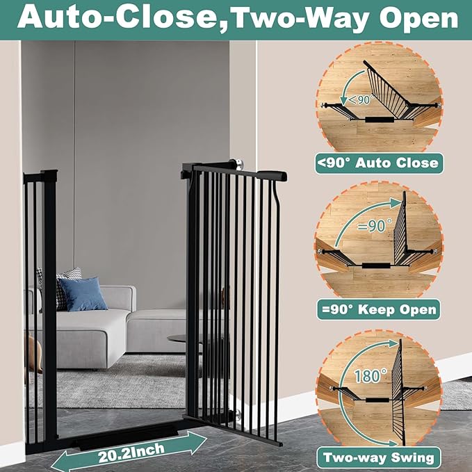 40.5" Extra Tall Baby Gate for Doorways, 54.8"-57.4" Extra Wide Pet Gate Pressure Mounted, Narrow Space Puppy Barrier Gates Indoor, No Drill Metal Safety Child Gate No Climb, Black