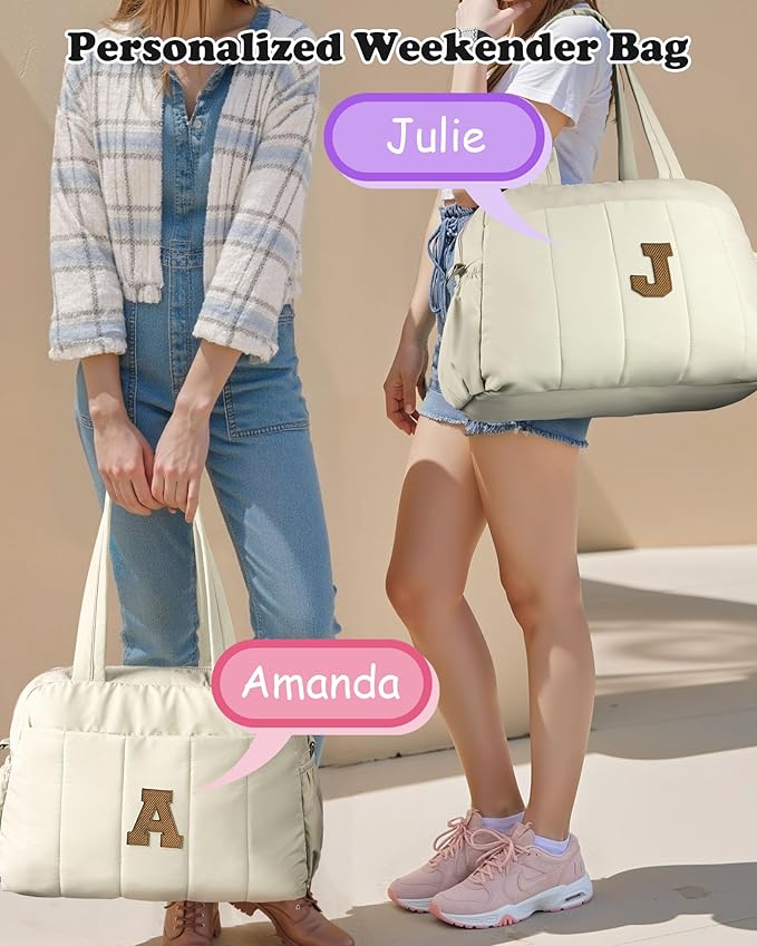 Duffle Bag for Travel Women, Travel Bags，Monogram Gifts-Initial Overnight Bag with Wet Pocket，Lightweight Weekender Bags Personalized Gym Tote with Makeup Pouch