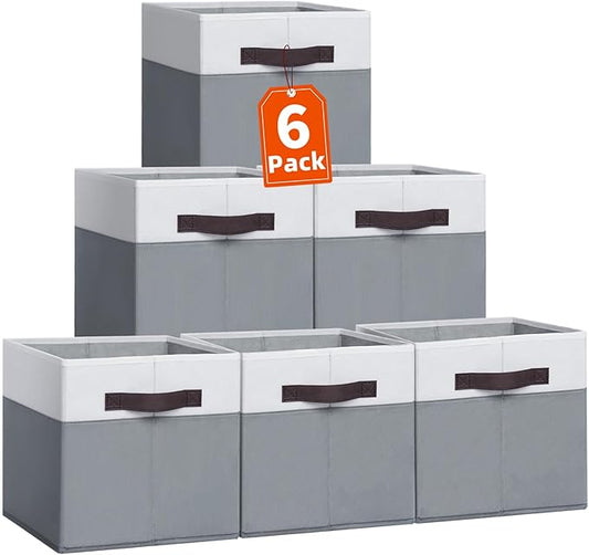Criusia Large Storage Cubes -6 Set Closet Organizers Bins for Clothes -13 inch Fabric Storage Baskets for Shelves, Cube Organizer/ Toy Storage Organizer/ Dorm Room Essentials/ House warming Gift