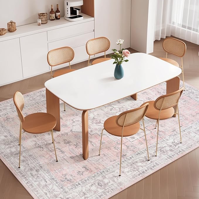 LIVEBOX Pink 6x9 Area Rug for Bedroom Girls, Boho Washable Rugs for Living Room Nursery, Non-Slip Indoor Soft Carpet Low-Pile Farmhouse Carpets for Dining Room Kids Playroom, Pink