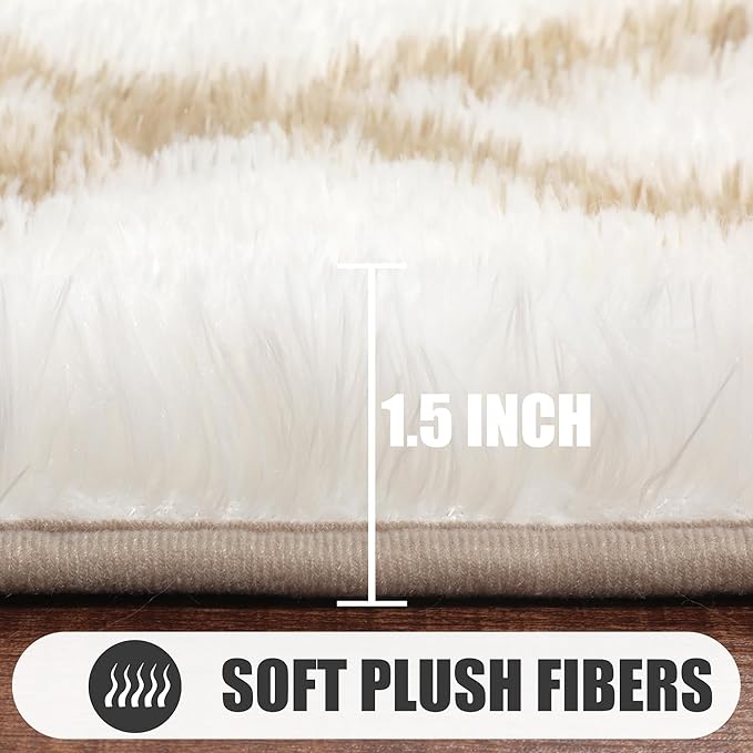ONASAR Area Rugs for Bedroom Living Room, Washable 4x6 Fluffy White and Beige Throw Rug, Geometric Boho Shaggy Soft Plush Floor Carpet for Nursery Kids Girls Boys Teen Dorm Home Decor Aesthetic