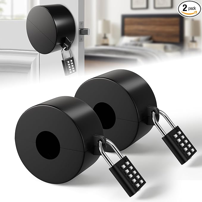 2 Pack Door Lockout Device, Child Proof Door Knob Covers with Combination Padlock, Door Handle Lock for Dementia Elderly Safety, Temporary Door Lock - Black