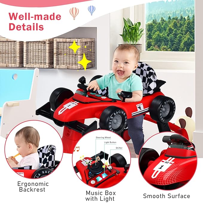 BABY JOY 4-in-1 Baby Walker, Foldable Activity Walker with Adjustable Height & Speed, Music, Lights, Anti-Rollover, Toddler Push Walker, Baby Walker with Wheels for Boys Girls 6-18 Months (Red)