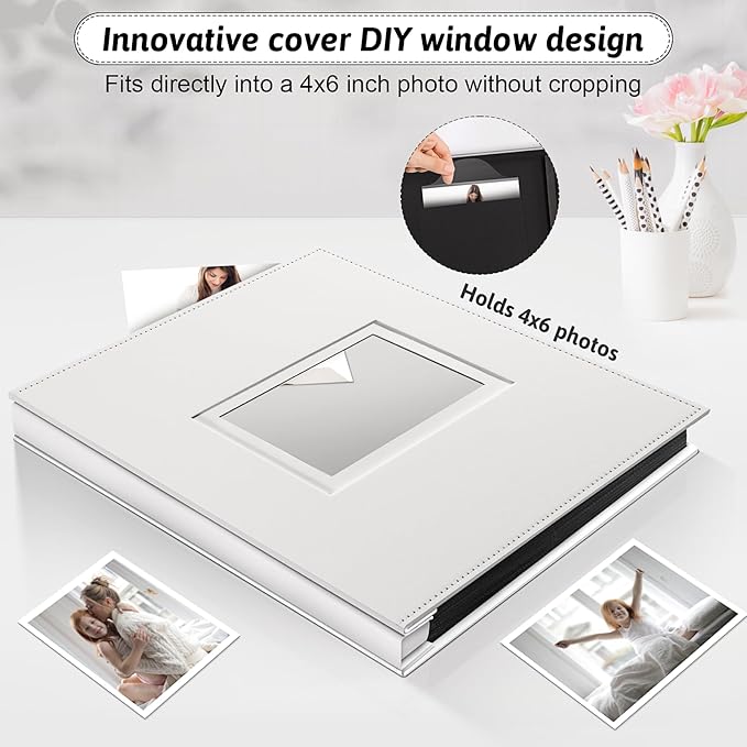 Popotop Photo Album 4x6 300 Pockets with Leather Hardcover Cover, Small Photo Album Holder Book with 50Pcs Pages for Family Travel Wedding Baby Gifts