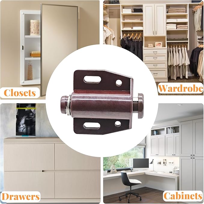 2 Pack Cabinet Magnetic Touch Latch, Push to Open Catches Magnet Push Release Latches Hardware for Kitchen Cabinet Drawer Cupboard Closet Door (Brown)