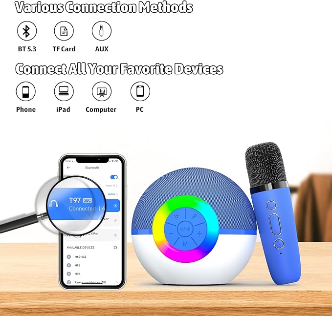 Karaoke Microphone Machine Toys for Kids Adults, Mini Portable Bluetooth Speaker with 2 Wireless Mics, Christmas Birthday Gifts for Boys Girls Ages 3 4 5 6 7 8 9 10 11 12+ Year (Blue)